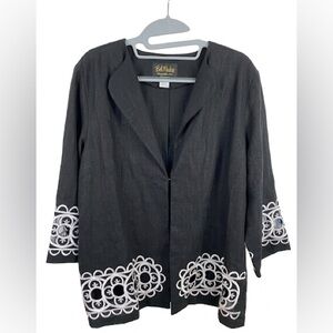 BOB MACKIE Wearable Art Black Linen Embroidered Jacket - Size Medium- A290593